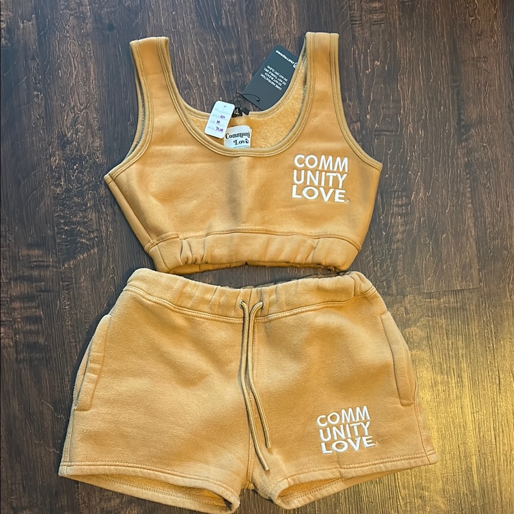 Community Love Tan Crop Top and Shorts Set